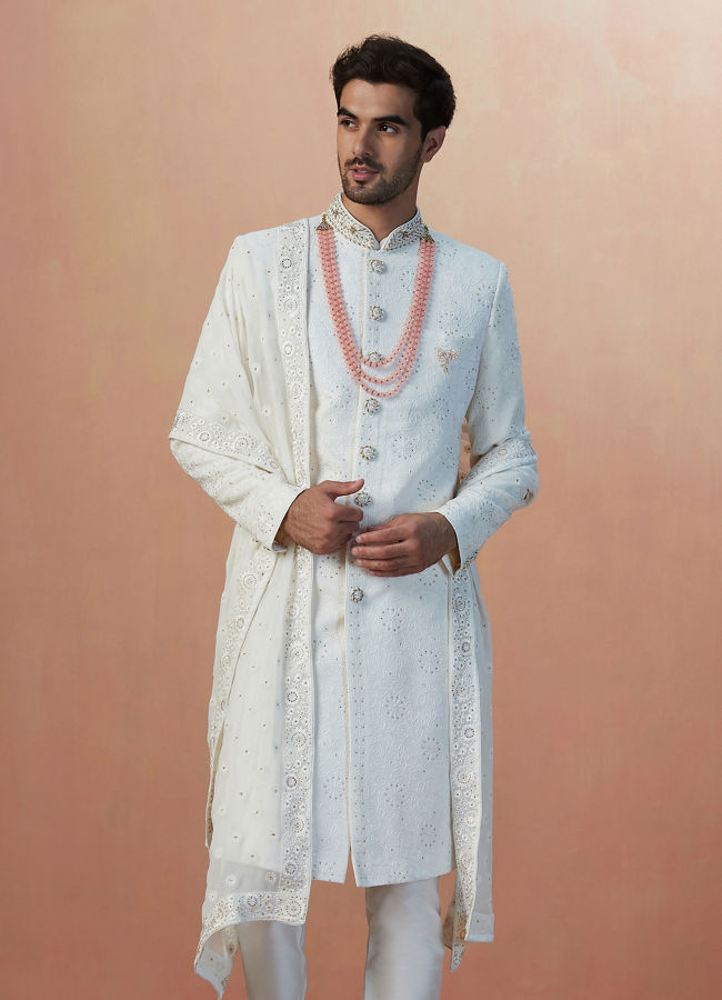 Manyavar on sale white sherwani